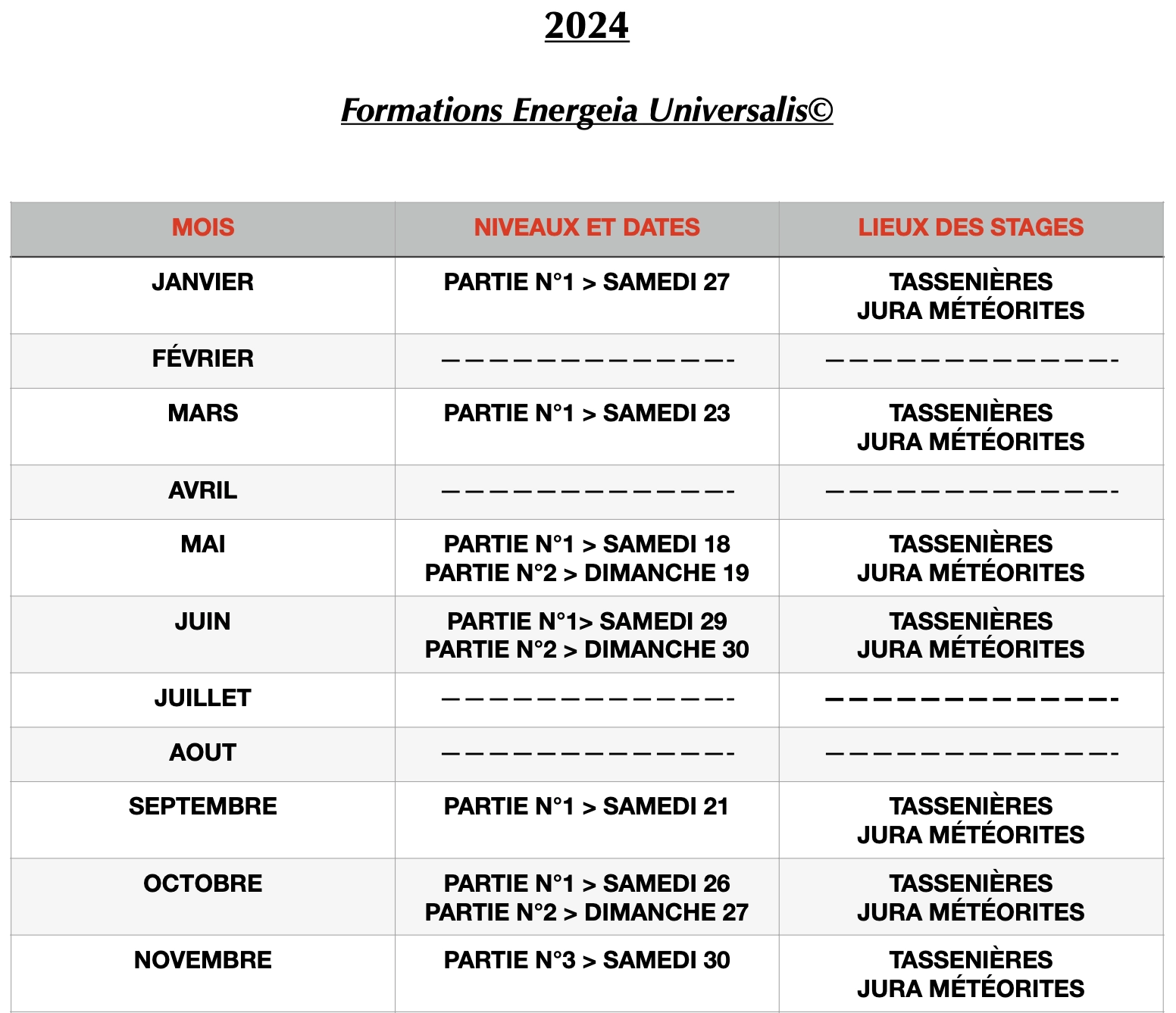 DATES STAGES 2024